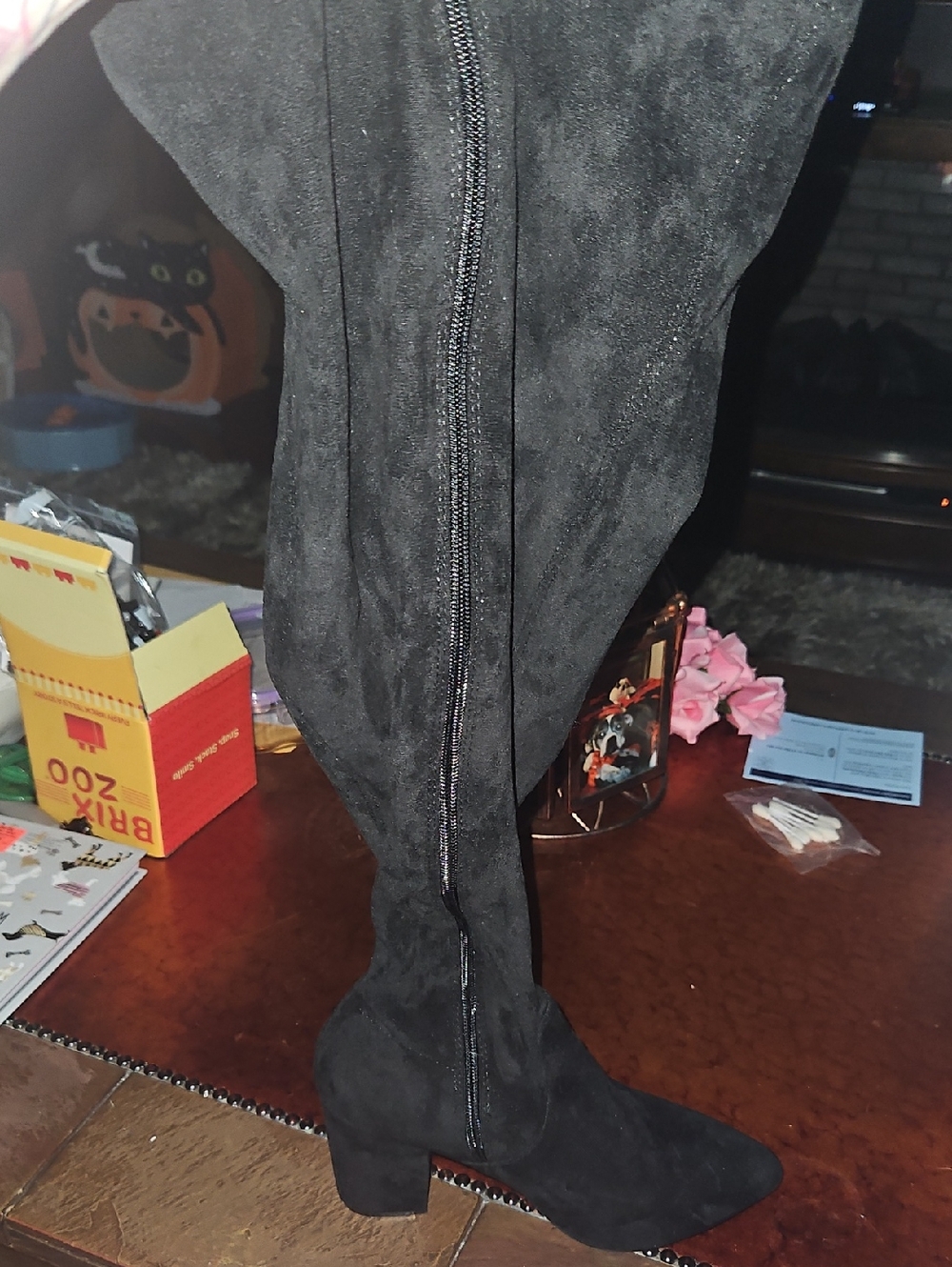 Black Suede Over-the-Knee Block Heel Boots